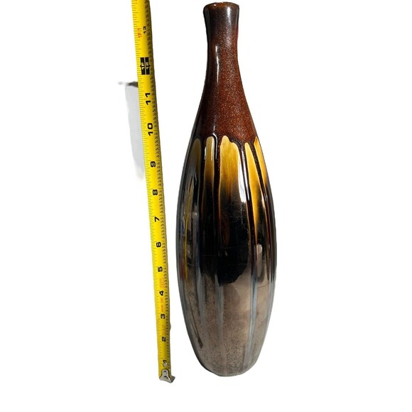 Lacquer Gold Brown Shimmer Drip Foiled Ceramic Vase TableTop Home Decor Art Deco - Picture 8 of 12